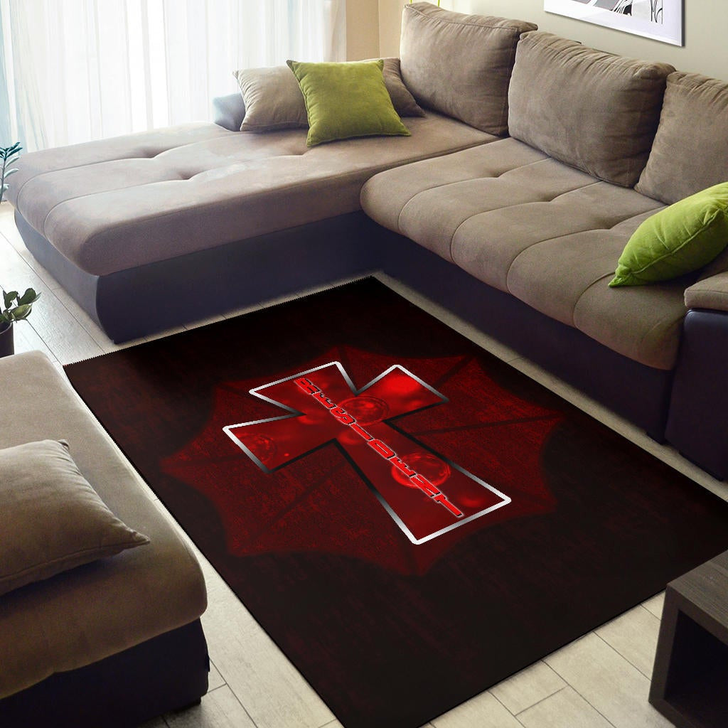 Resident Evil Game Area Rug - Red Umbrella Corporation With Blood In Cross Rugs Home Decor