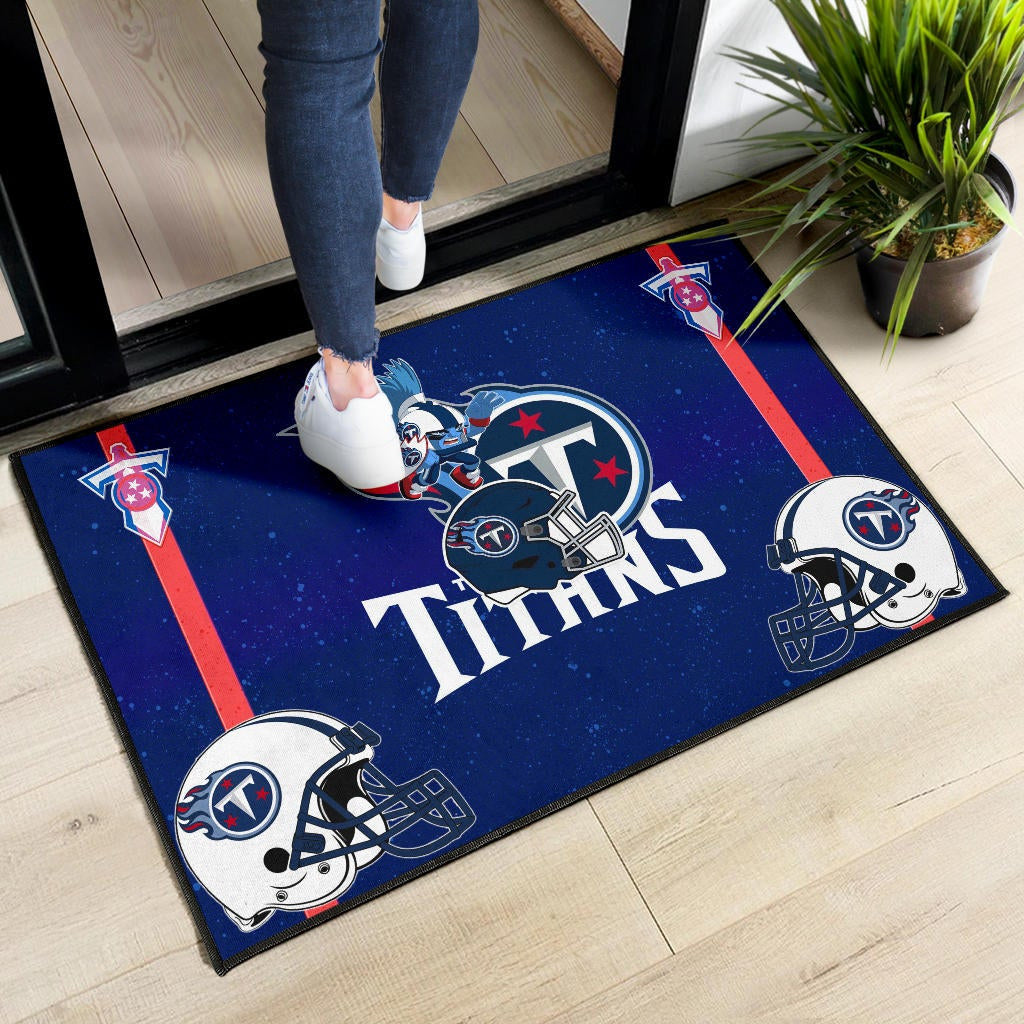 Tennessee Titans American Football Team Door Mat Little Player With Helmet Patterns Blue Galaxy Door Mat Home Decor