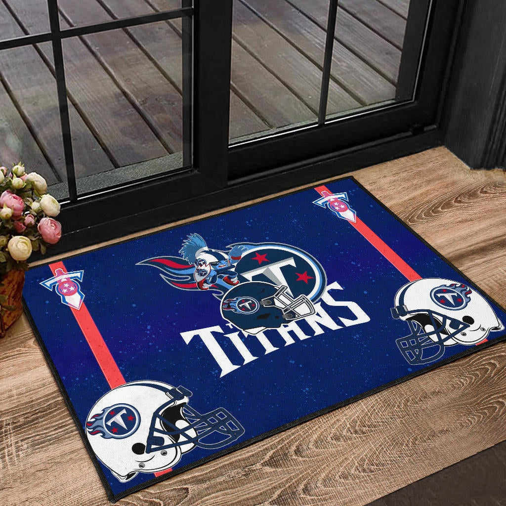 Tennessee Titans American Football Team Door Mat Little Player With Helmet Patterns Blue Galaxy Door Mat Home Decor