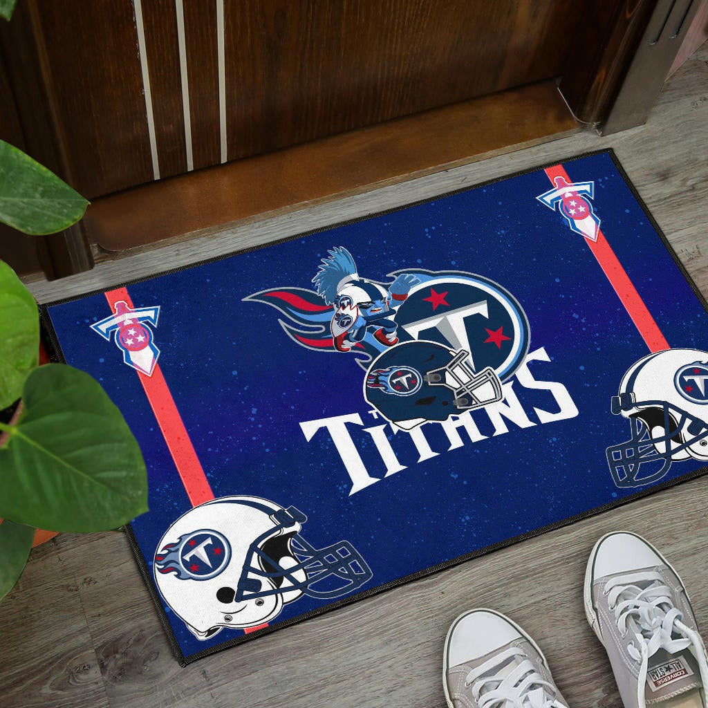 Tennessee Titans American Football Team Door Mat Little Player With Helmet Patterns Blue Galaxy Door Mat Home Decor