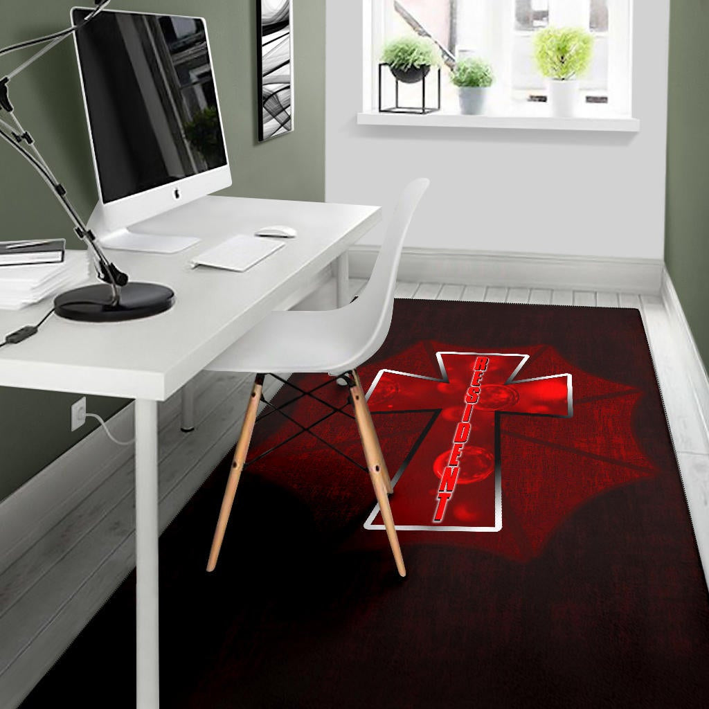 Resident Evil Game Area Rug - Red Umbrella Corporation With Blood In Cross Rugs Home Decor