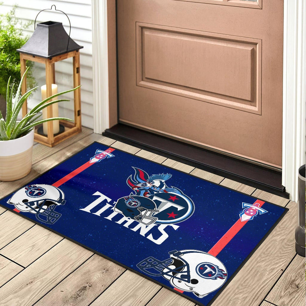 Tennessee Titans American Football Team Door Mat Little Player With Helmet Patterns Blue Galaxy Door Mat Home Decor