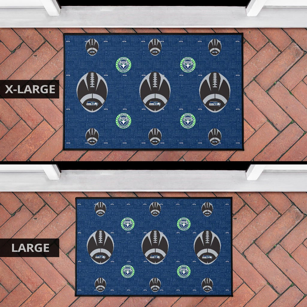 American Football Team Door Mat - Seattle Seahawks Cool Rugby Balls Blue Door Mat Home Decor