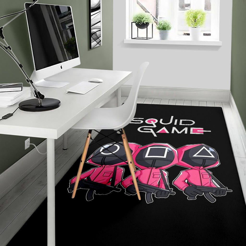 Squid Game Movie Area Rug Cute Chibi Squid Workers Round Square Triangle Big Head Rugs Home Decor