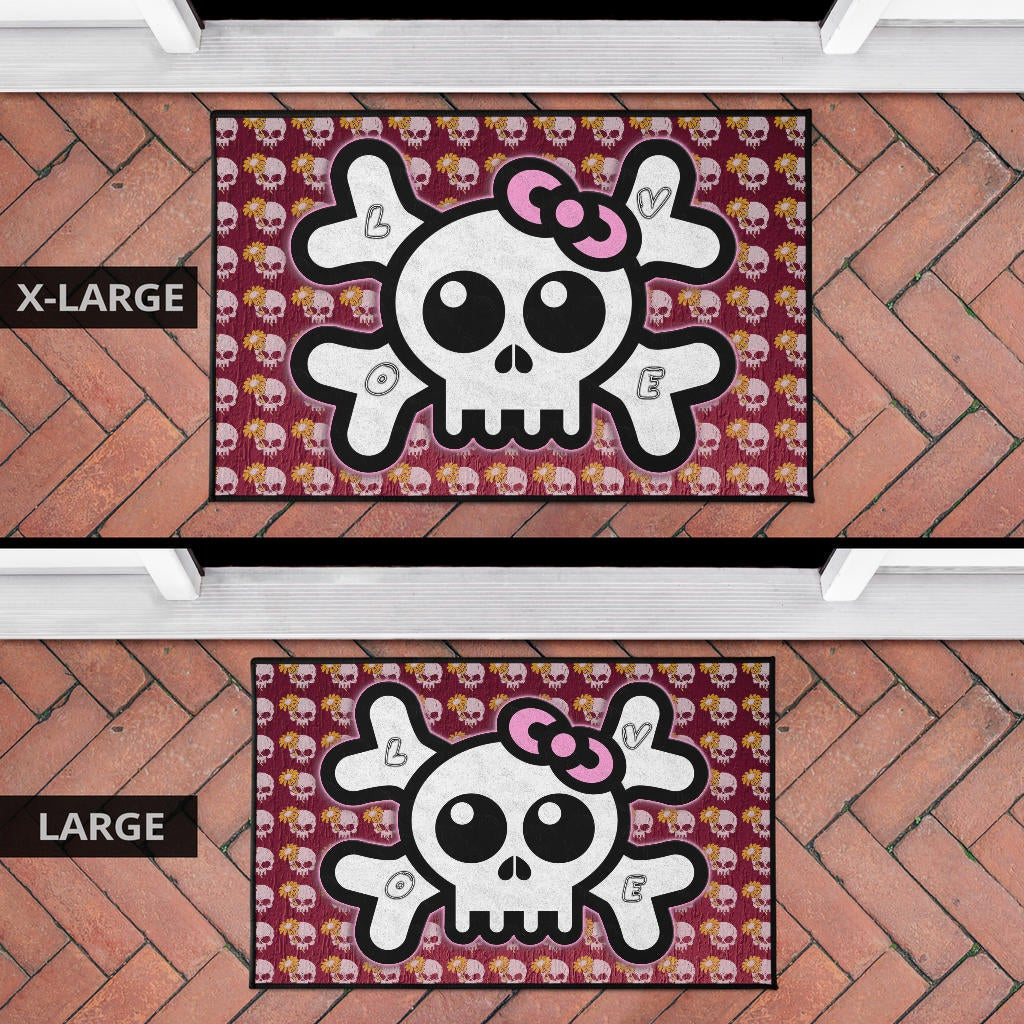 Skull Door Mat - Feminine Skull Sign With Sunflower Patterns Door Mat Home Decor