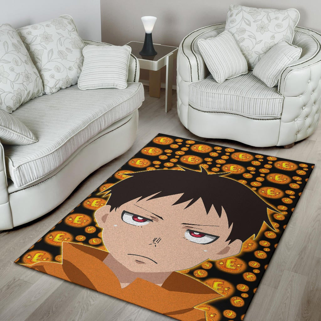 Fire Force Anime Area Rug Shinra Kusakabe Red Eye E Letter Fire Patterns Rugs Home Decor