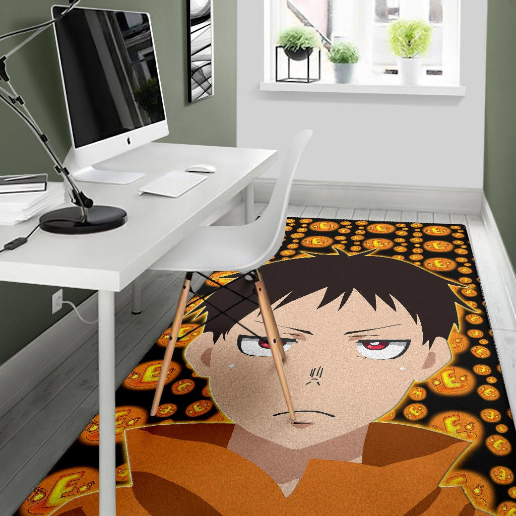 Fire Force Anime Area Rug Shinra Kusakabe Red Eye E Letter Fire Patterns Rugs Home Decor