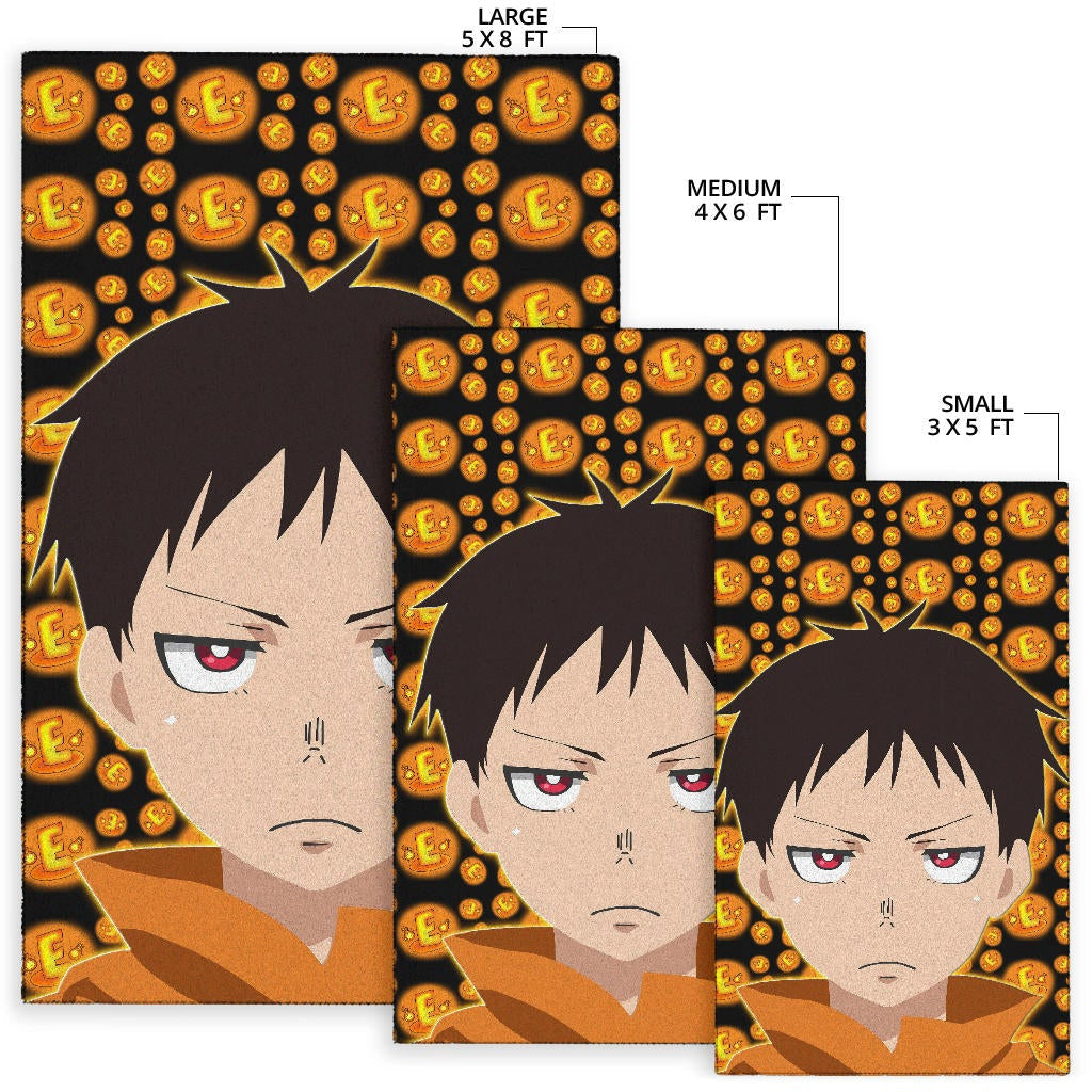 Fire Force Anime Area Rug Shinra Kusakabe Red Eye E Letter Fire Patterns Rugs Home Decor