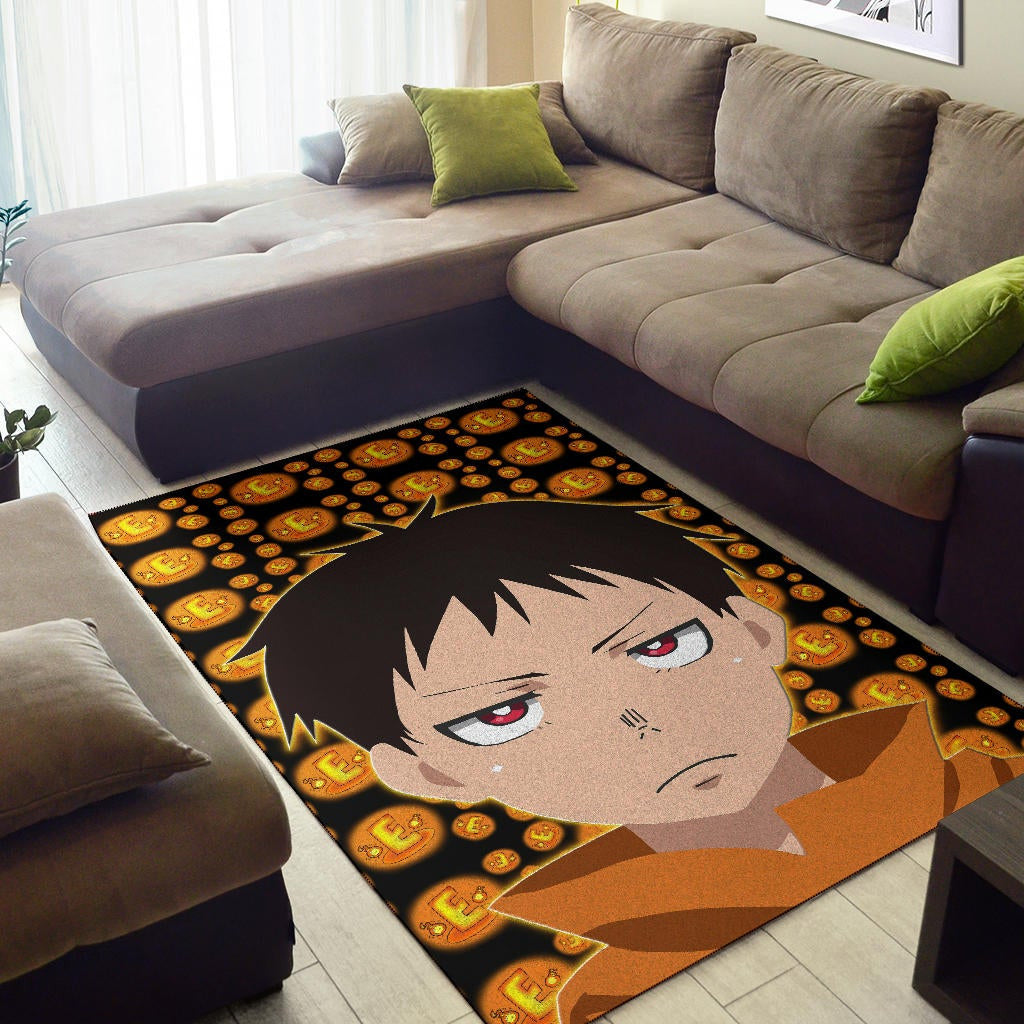 Fire Force Anime Area Rug Shinra Kusakabe Red Eye E Letter Fire Patterns Rugs Home Decor