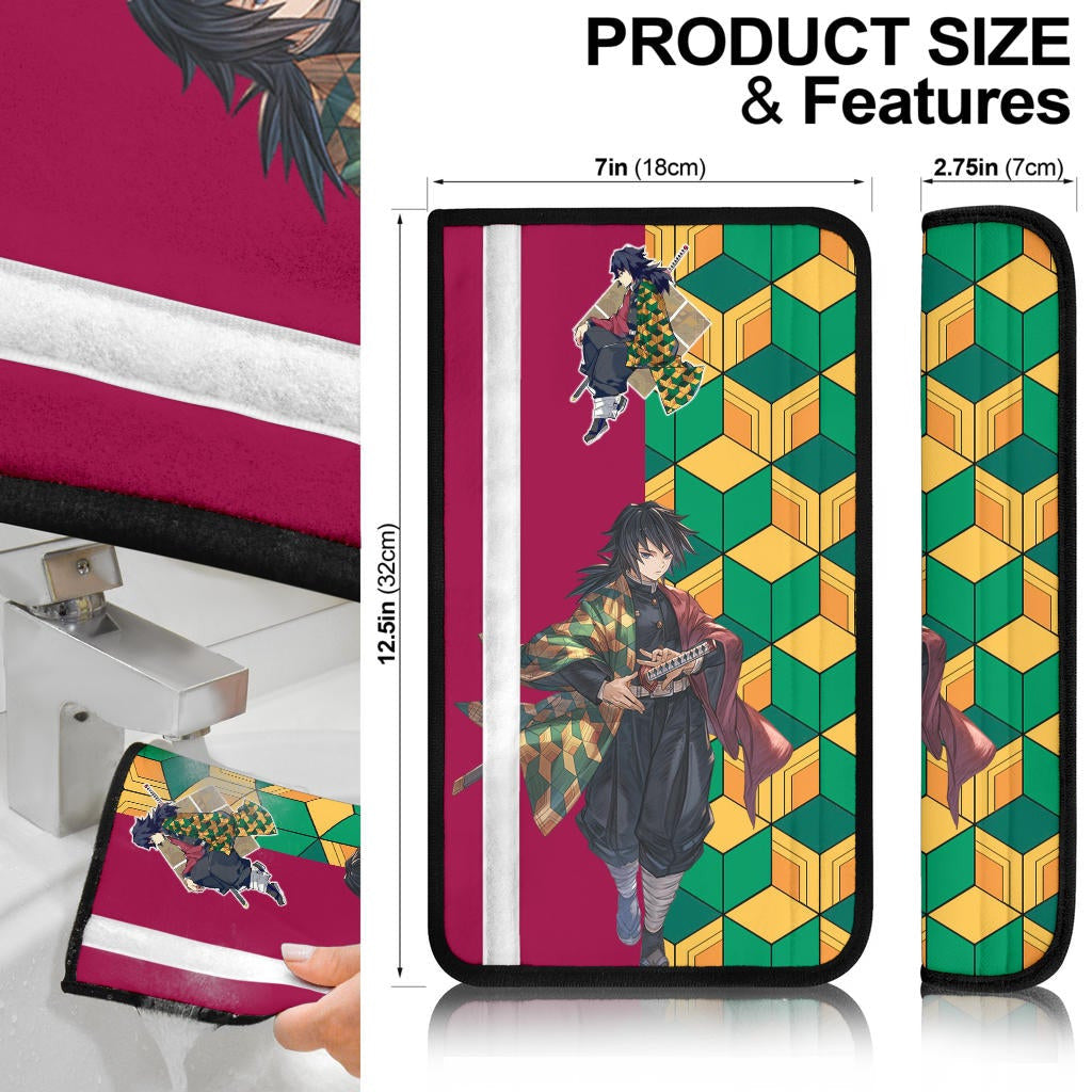 Demon Slayer Anime Seat Belt Covers - Cool Tomioka Giyuu With His Sword Cloak Color Pattern Belt Covers
