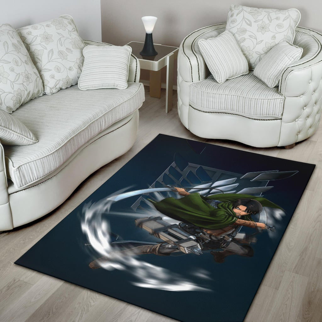 Attack On Titan Anime Area Rug - Levi Fighting Wind Blade Metal Wings Of Freedom Rugs Home Decor