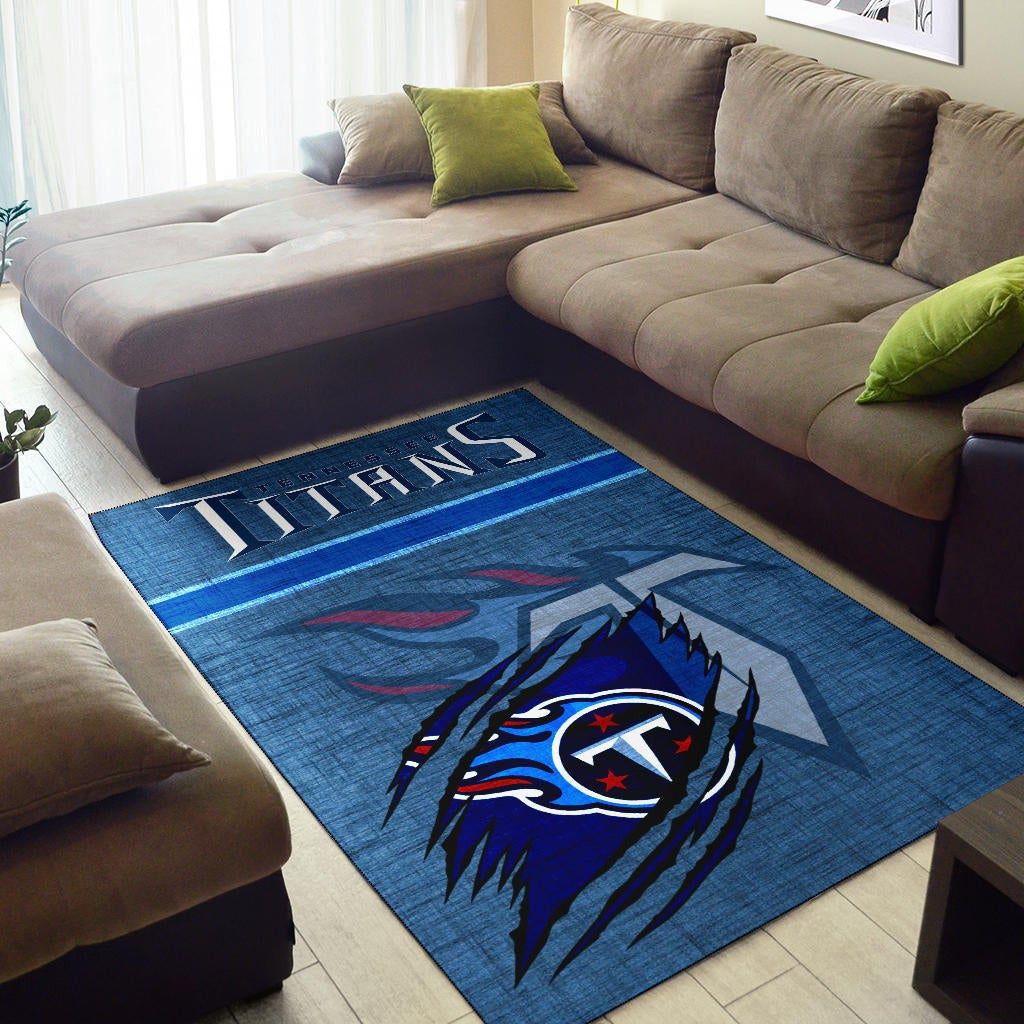 Tennessee Titans American Football Team Area Rug Flaming Ball Under Claw Scratches Fabric Background Rugs Home Decor