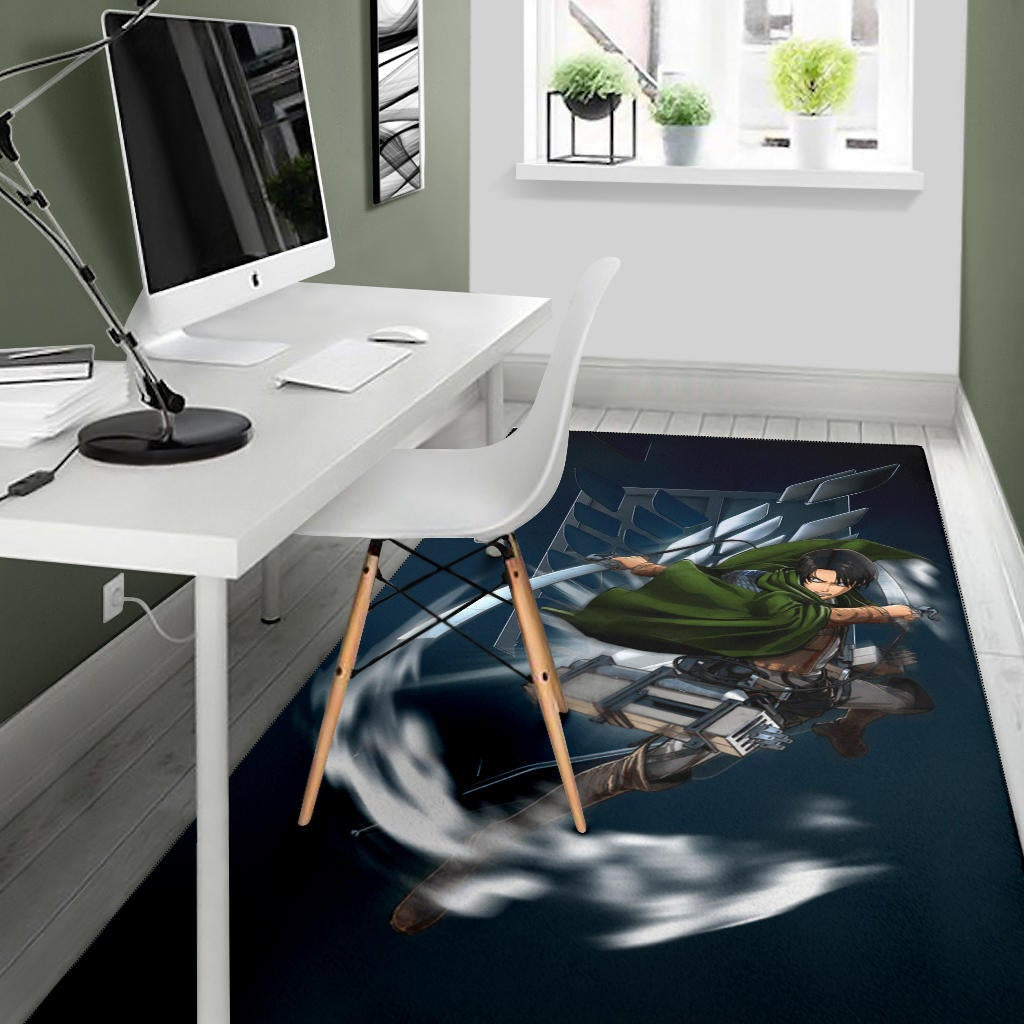 Attack On Titan Anime Area Rug - Levi Fighting Wind Blade Metal Wings Of Freedom Rugs Home Decor