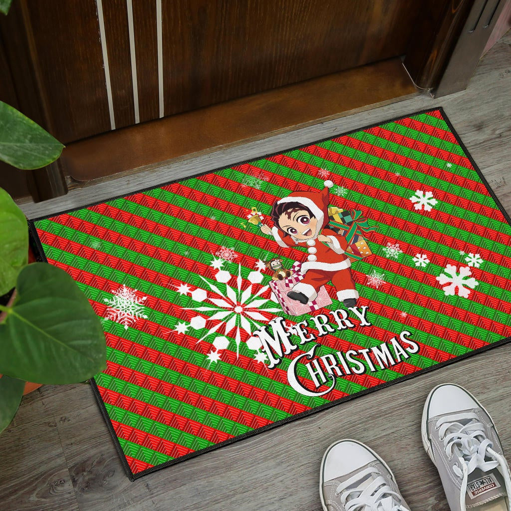 Demon Slayer Anime Door Mat - Merry Christmas Santa Tanjiro With Xmas Gifts Door Mat Home Decor