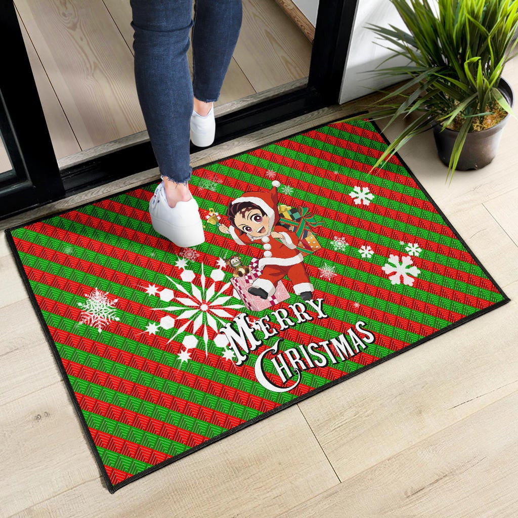 Demon Slayer Anime Door Mat - Merry Christmas Santa Tanjiro With Xmas Gifts Door Mat Home Decor