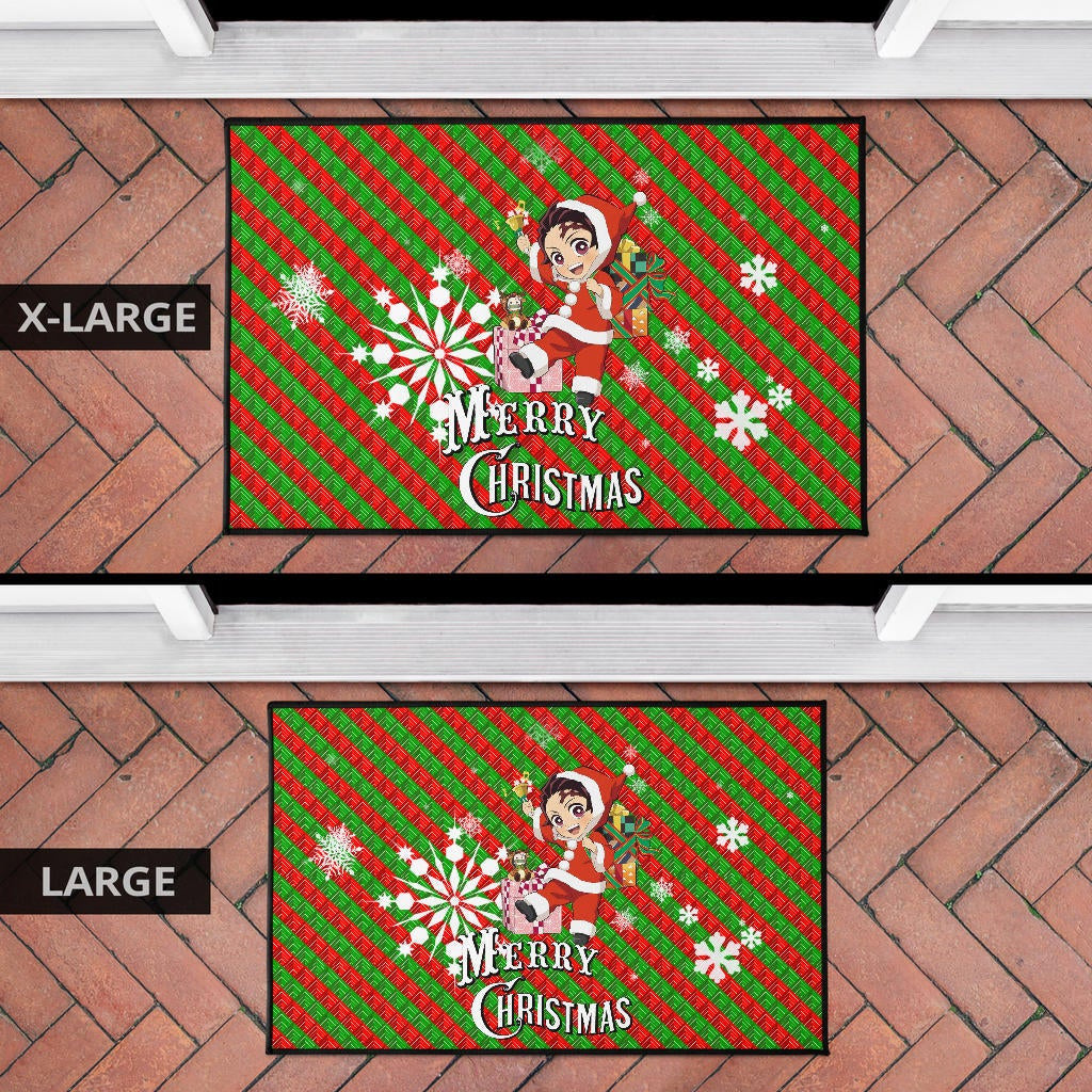 Demon Slayer Anime Door Mat - Merry Christmas Santa Tanjiro With Xmas Gifts Door Mat Home Decor