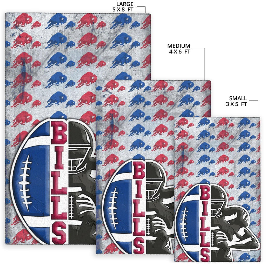 Buffalo Bills American Football Team Area Rug Human Shield With Rugby Ball Buffalo Silhouette Patterns Rugs Home Decor