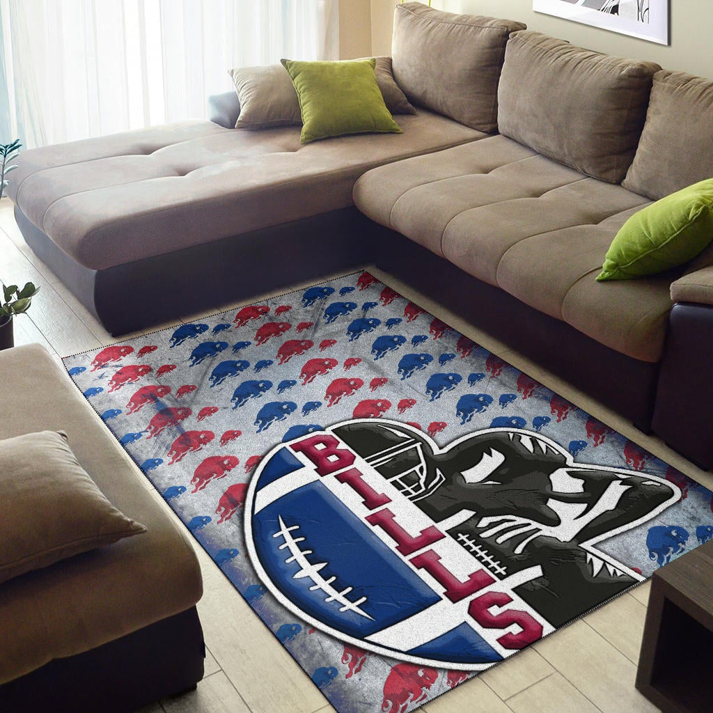 Buffalo Bills American Football Team Area Rug Human Shield With Rugby Ball Buffalo Silhouette Patterns Rugs Home Decor