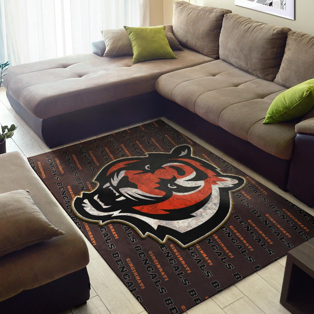 Cincinnati Bengals American Football Team Area Rug Bengal Head Grr Text Patterns Background Rugs Home Decor