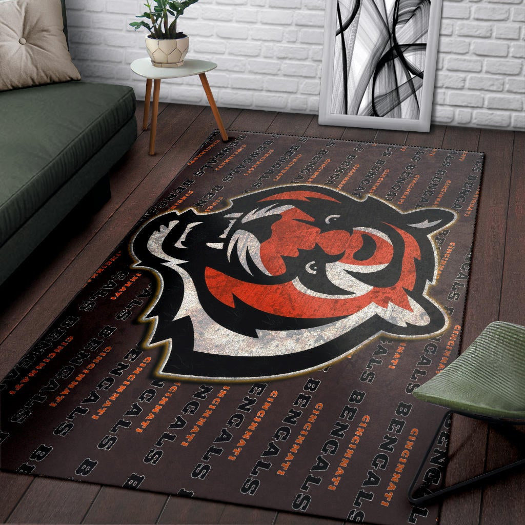 Cincinnati Bengals American Football Team Area Rug Bengal Head Grr Text Patterns Background Rugs Home Decor