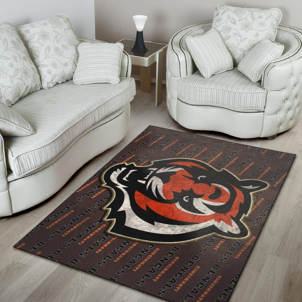 Cincinnati Bengals American Football Team Area Rug Bengal Head Grr Text Patterns Background Rugs Home Decor