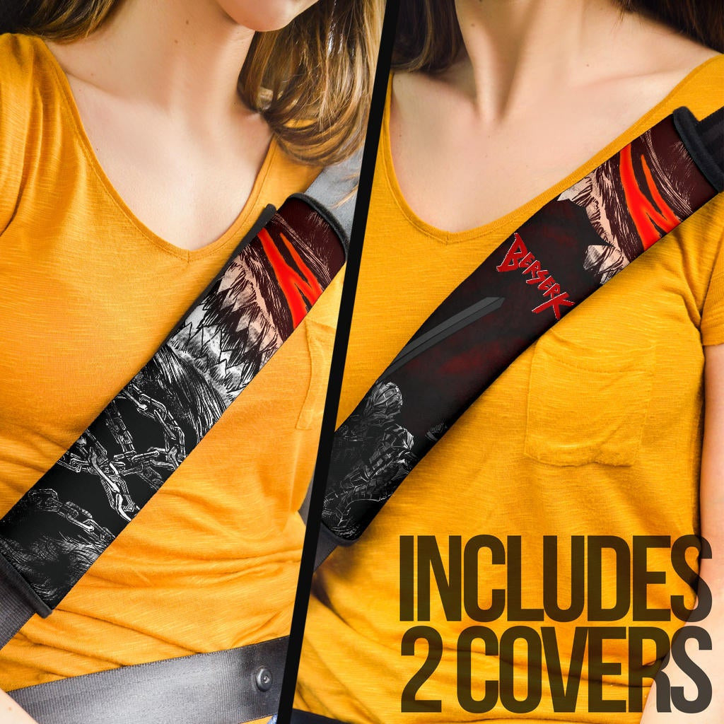 Berserk Anime Seat Belt Covers - Guts Armor Black Wolf With Sharp Teeth Belt Covers