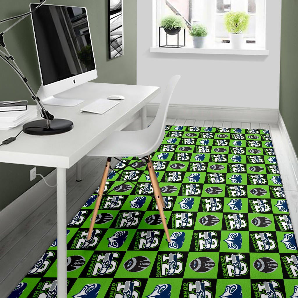 American Football Team Area Rug - Seattle Seahawks Go 12 Rugby Square Patterns Rugs Home Decor
