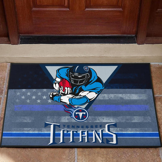 Tennessee Titans American Football Team Door Mat Muscle Player Holding Rugby Flaming Ball US Flag Door Mat Home Decor