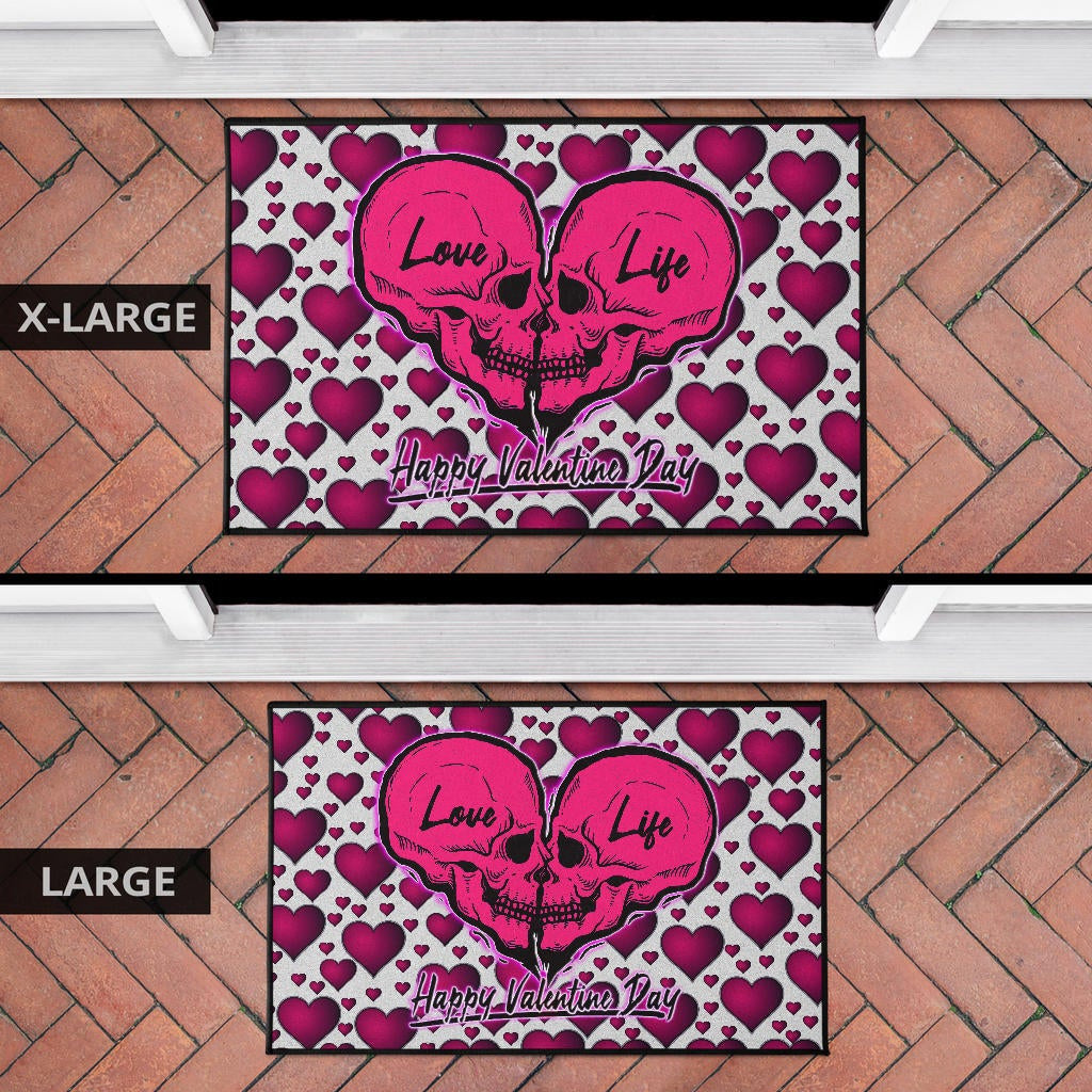 Valentine Door Mat Couple Skull Love Life Happy Valentine Day Pink Heart Patterns Door Mat Home Decor NT121101