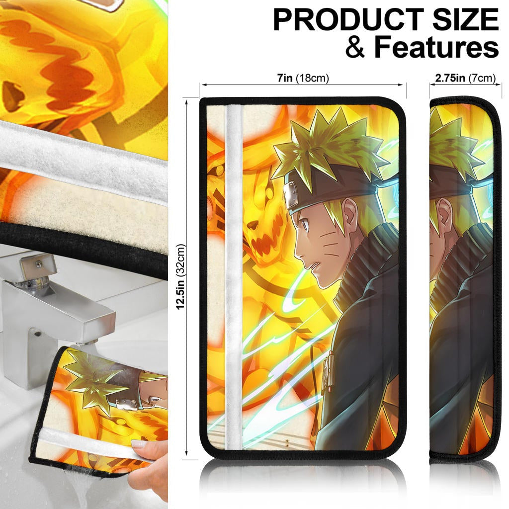 Naruto Anime Seat Belt Covers - Naruto Bijuu Mode Sitting On Kurama Back In Battle Belt Covers