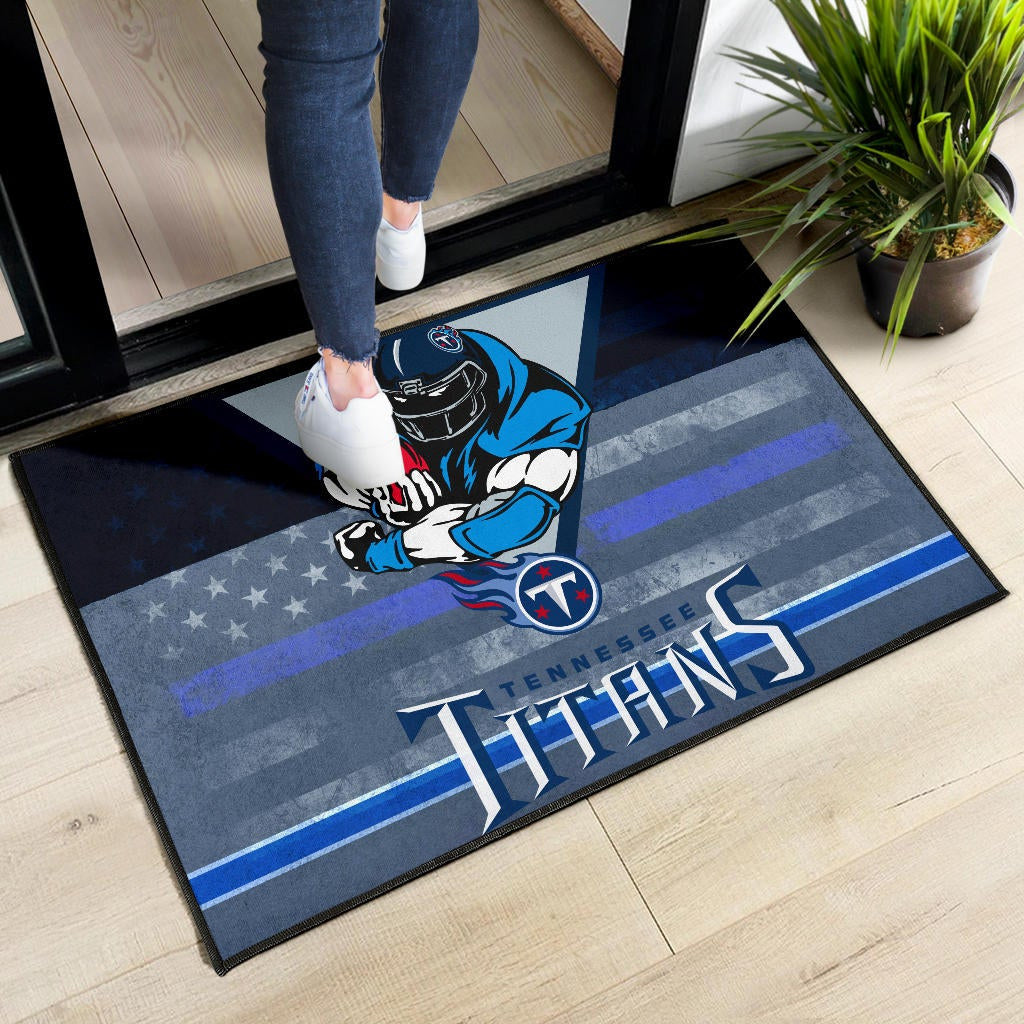 Tennessee Titans American Football Team Door Mat Muscle Player Holding Rugby Flaming Ball US Flag Door Mat Home Decor