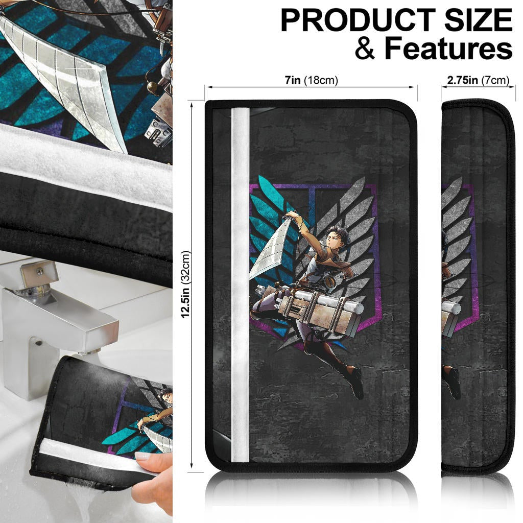 Attack On Titan Anime Seat Belt Covers - Levi Ackerman Fighting Black Chains Wings Of Freedom Symbol Belt Covers