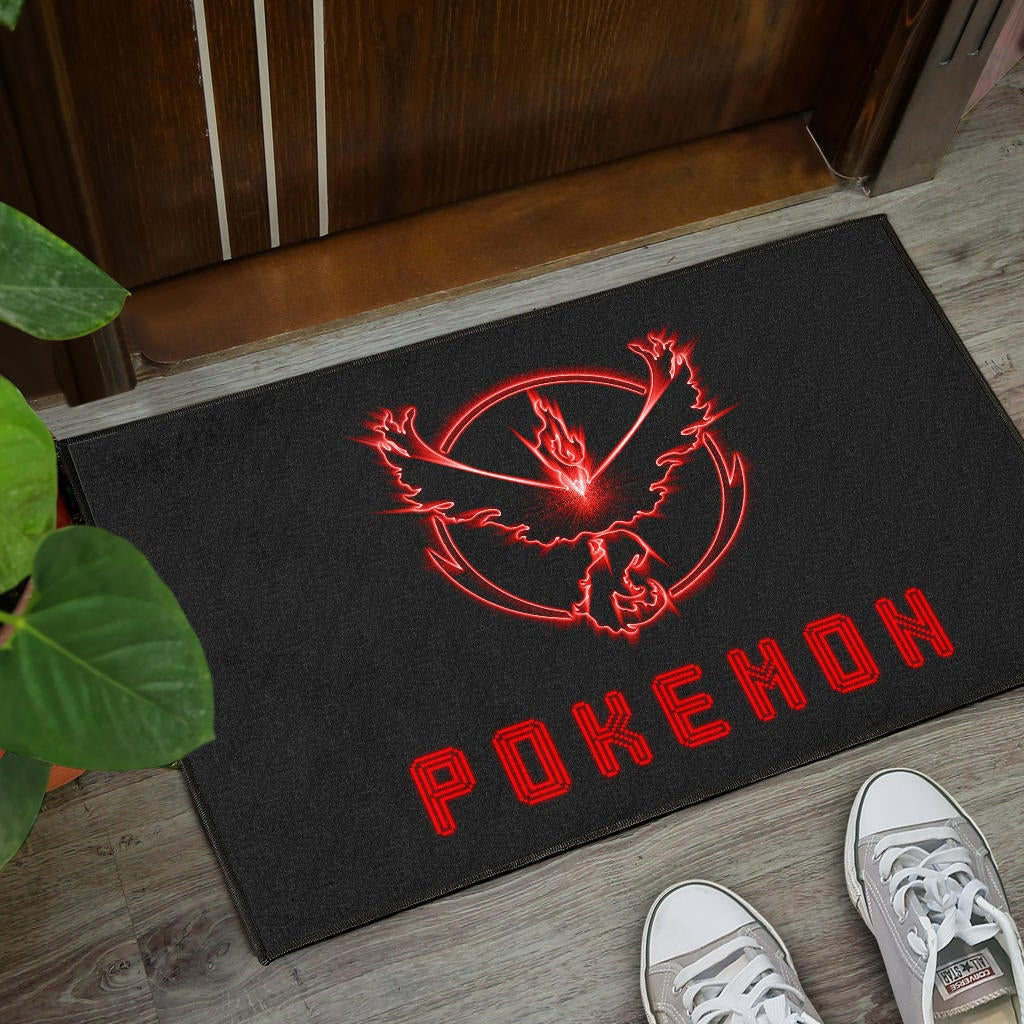 Pokemon Anime Door Mat Team Valor Symbol Red Moltres Relies On Strength Pokemon Go Door Mat Home Decor