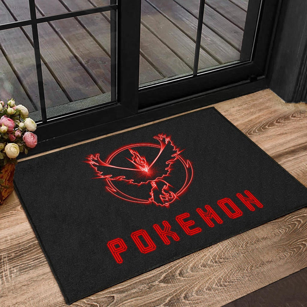 Pokemon Anime Door Mat Team Valor Symbol Red Moltres Relies On Strength Pokemon Go Door Mat Home Decor