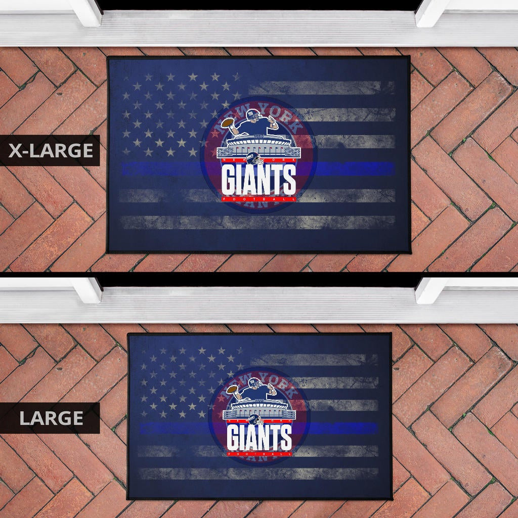 New York Giants American Football Team Door Mat Player Throwing Rugby Ball Football Stadium Artwork Door Mat Home Decor