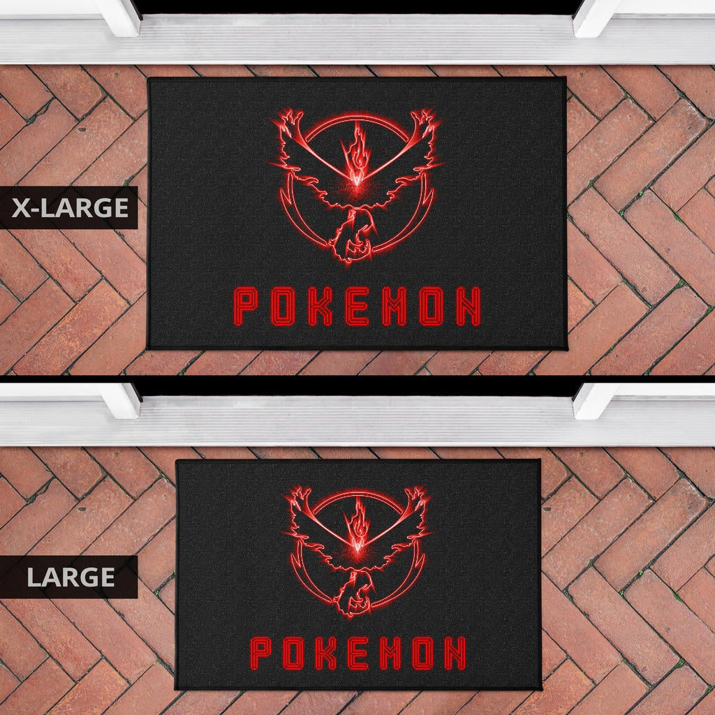 Pokemon Anime Door Mat Team Valor Symbol Red Moltres Relies On Strength Pokemon Go Door Mat Home Decor