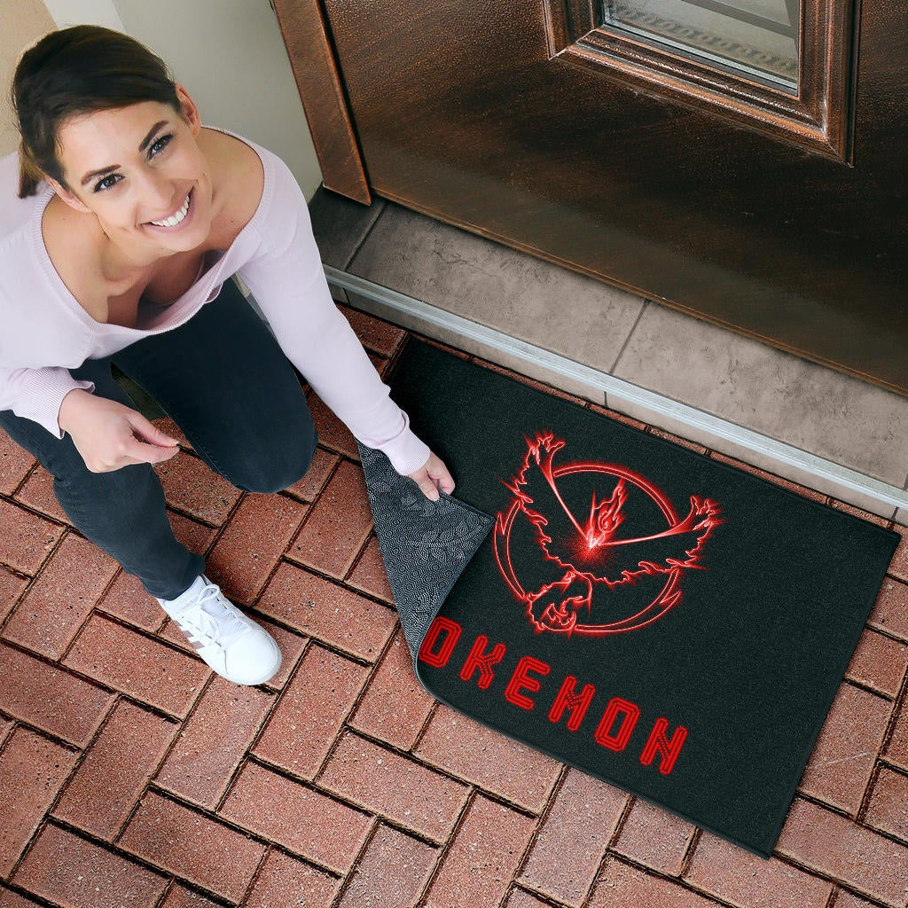 Pokemon Anime Door Mat Team Valor Symbol Red Moltres Relies On Strength Pokemon Go Door Mat Home Decor