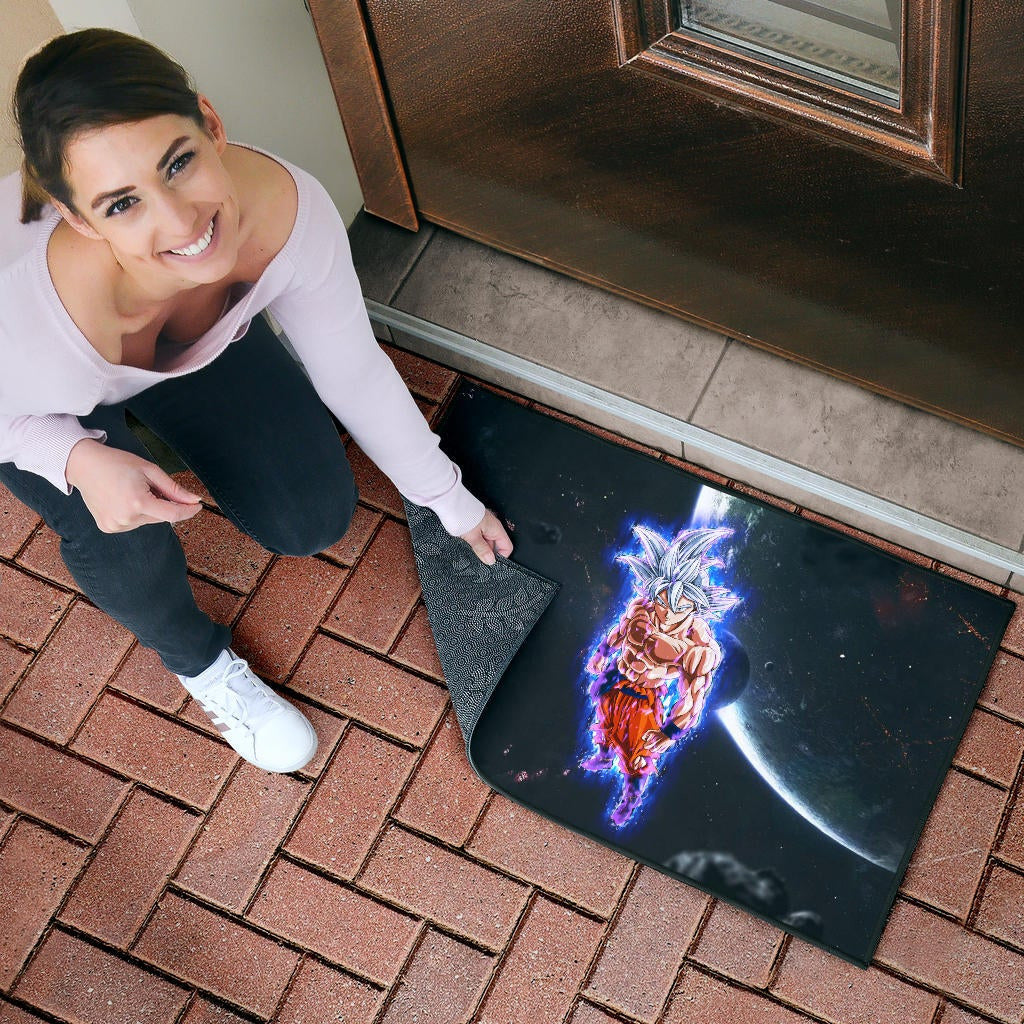 Dragon Ball Anime Door Mat - DB Handsome Goku Power Blue Bursting Door Mat Home Decor