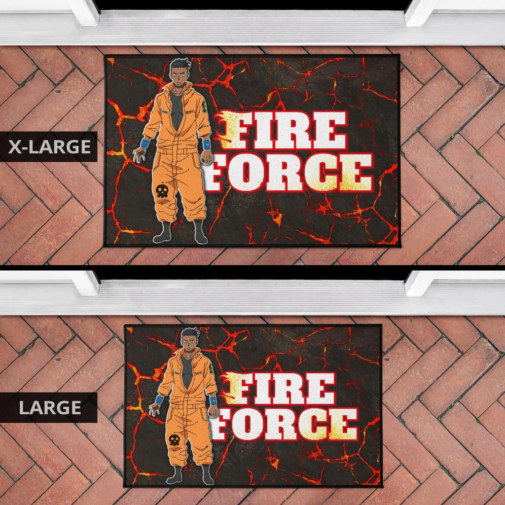 Fire Force Anime Door Mat Ogun Montgomery Wearing Orange Uniform Larsen Background Door Mat Home Decor