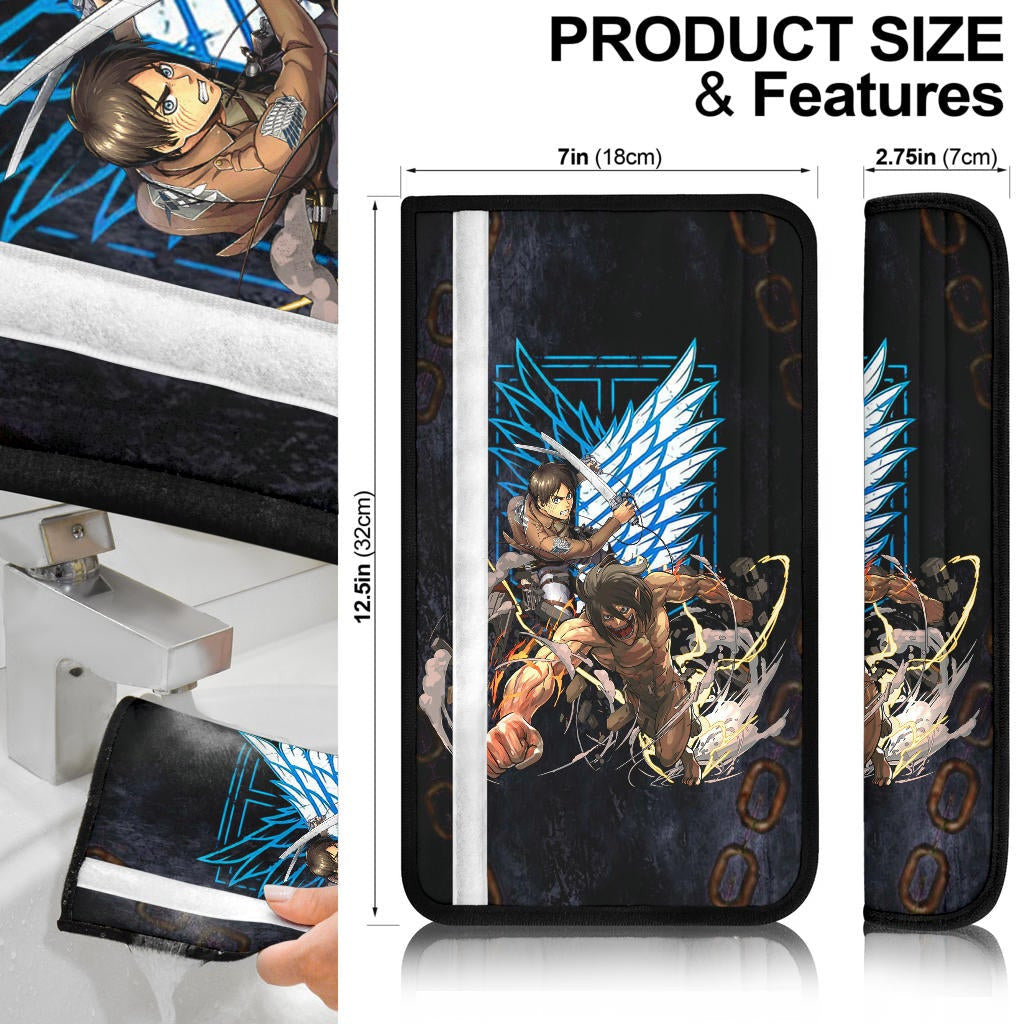 Attack On Titan Anime Seat Belt Covers AOT Angry Eren Titan Transforming Blue Wings Of Freedom Symbol Belt Covers
