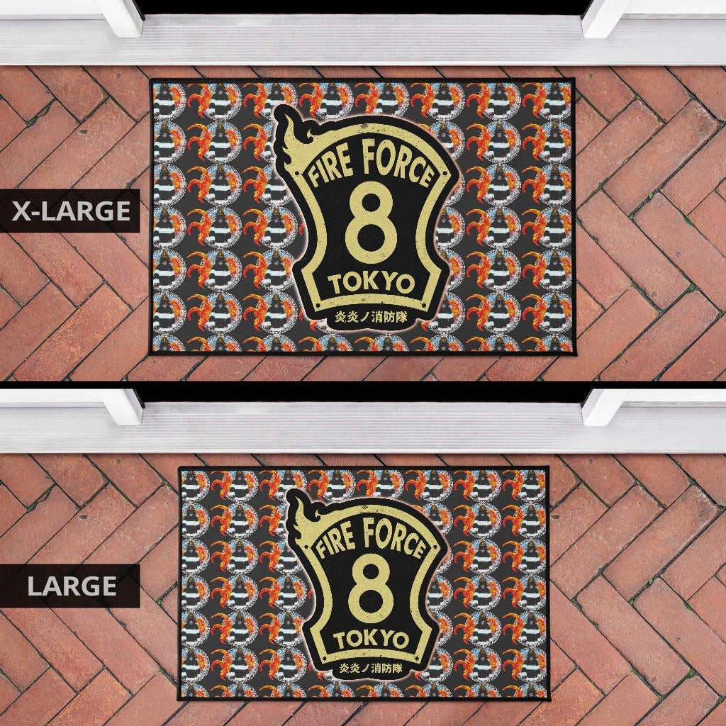 Fire Force Anime Door Mat Shinra Kusakabe Silhouette Evil Smile In Fire Patterns Door Mat Home Decor
