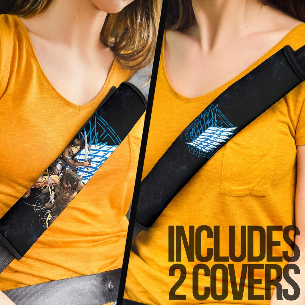 Attack On Titan Anime Seat Belt Covers AOT Angry Eren Titan Transforming Blue Wings Of Freedom Symbol Belt Covers