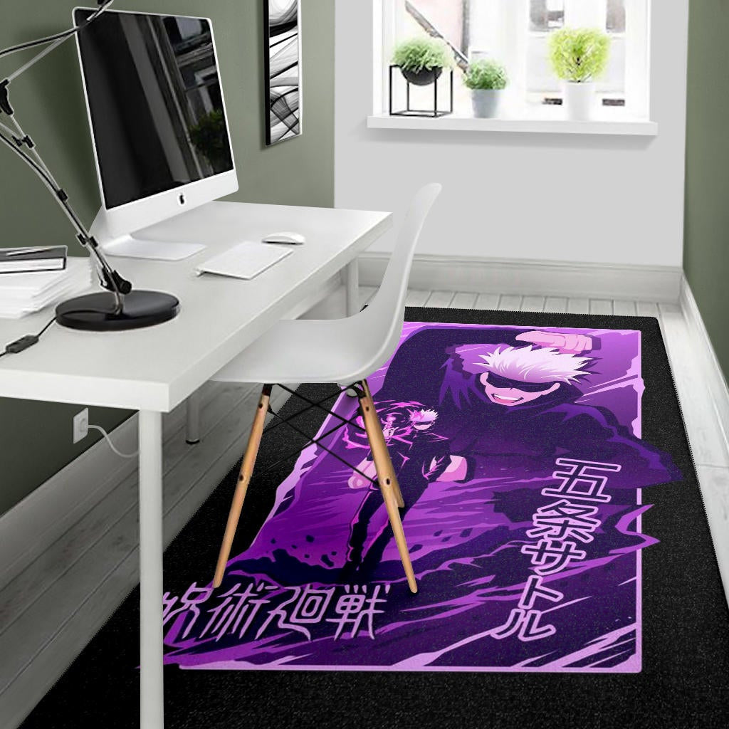 Jujutsu Kaisen Anime Area Rug Smiling Satoru Gojo Purple Power Rugs Home Decor
