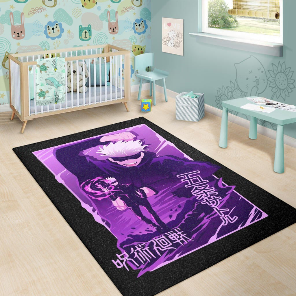 Jujutsu Kaisen Anime Area Rug Smiling Satoru Gojo Purple Power Rugs Home Decor