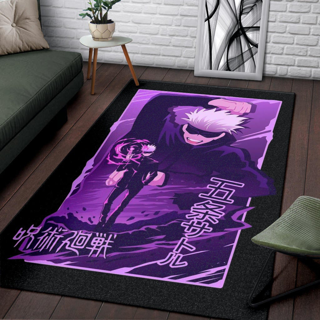 Jujutsu Kaisen Anime Area Rug Smiling Satoru Gojo Purple Power Rugs Home Decor
