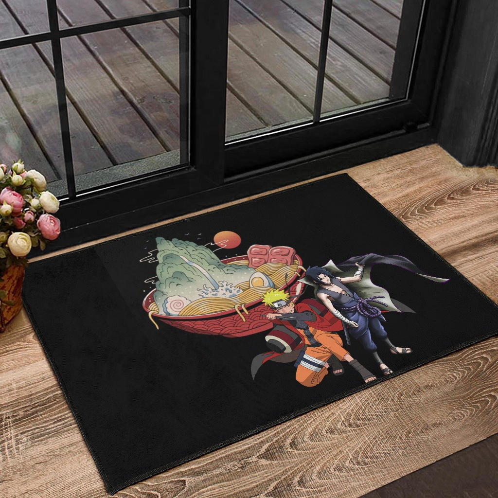 Naruto Anime Door Mat - Naruto Sage Mode With Sasuke Take Off Cloak Ramen Door Mat Home Decor