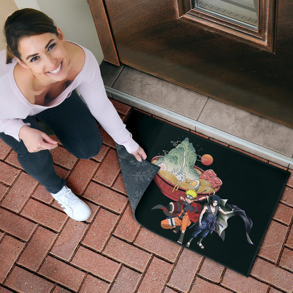 Naruto Anime Door Mat - Naruto Sage Mode With Sasuke Take Off Cloak Ramen Door Mat Home Decor