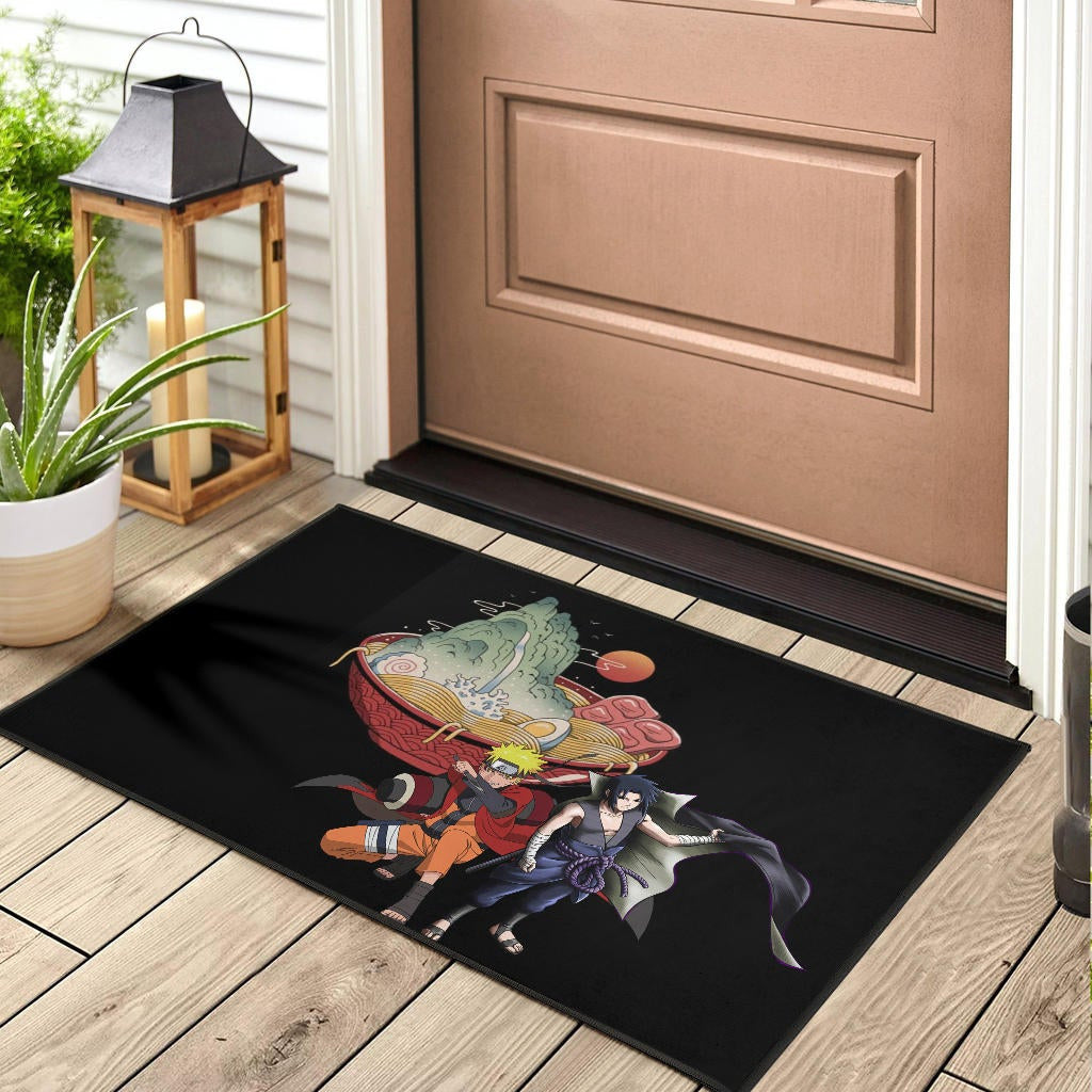 Naruto Anime Door Mat - Naruto Sage Mode With Sasuke Take Off Cloak Ramen Door Mat Home Decor
