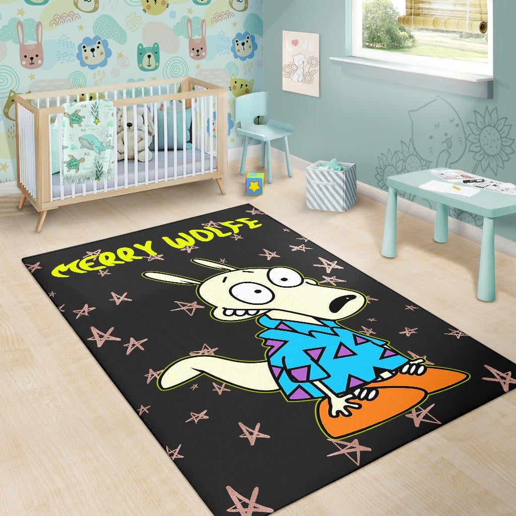 Christmas Area Rug | Rocko Rama Smiling Merry Wolfe Rugs Home Decor NT101104
