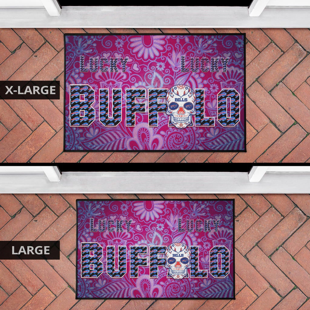 Buffalo Bills American Football Team Door Mat Lucky Buffalo With Tattooed Skull Floral Door Mat Home Decor